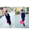 2014 Autumn European Style Draped Dress Fashion Personality Solid Color Low-out Bat-wing Three-quarter Sleeve Dress