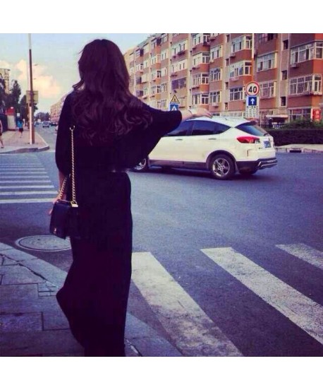 2014 Autumn European Style Draped Dress Fashion Personality Solid Color Low-out Bat-wing Three-quarter Sleeve Dress