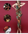 2014 European Women Halter Dress Color Block Printed Pattern Slim Wear Sleeveless Long Fitted Dress