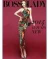 2014 European Women Halter Dress Color Block Printed Pattern Slim Wear Sleeveless Long Fitted Dress