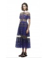 2015 Unique Design Women Doll Collar Ball Gown Lace Blue Maxi Dress