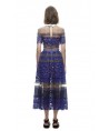 2015 Unique Design Women Doll Collar Ball Gown Lace Blue Maxi Dress